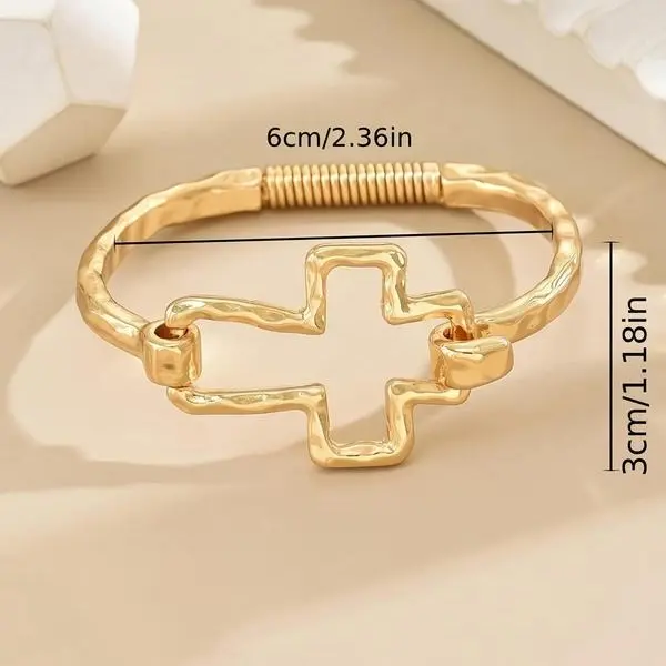 Women's Exquisite Cross Motif Charm Bracelet - Trendy Edge Bangle Wristband, Easy-to-Style Accessory for Women, Birthday Gift, Party-Casual Wear, Bangles Bracelets,techvibes