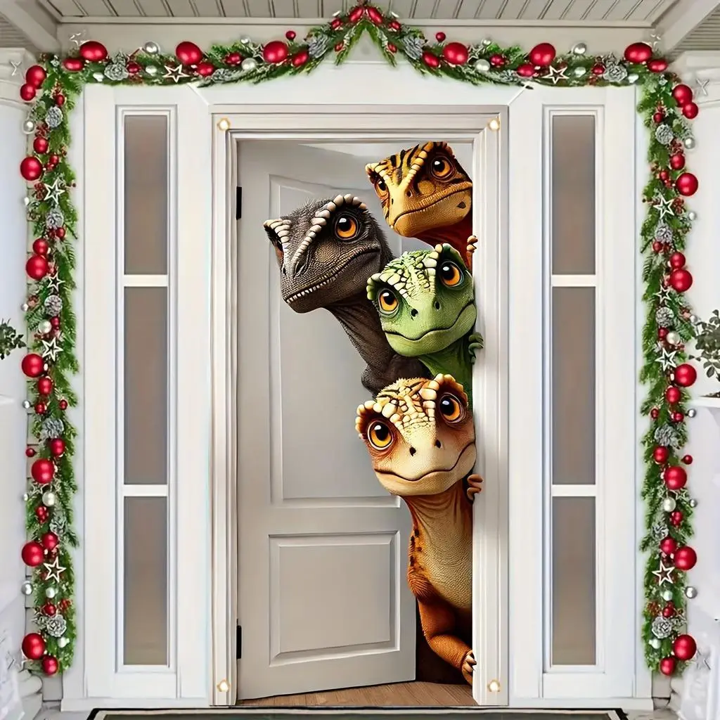 Cute Dinosaur Pattern Door Banner, 1 Count Door Curtain with Free Lanyard, Indoor Outdoor Decorative Door Curtain for Front Door, Bedroom, Kitchen, Porch