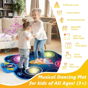 【HiEHA】Light-Up Kids Dance Mat | Portable Electronic Dance Pad with Bluetooth & Score Display | 3 Modes Touch Control Music Game | Indoor Outdoor Party Toy Gift for Kids 6+