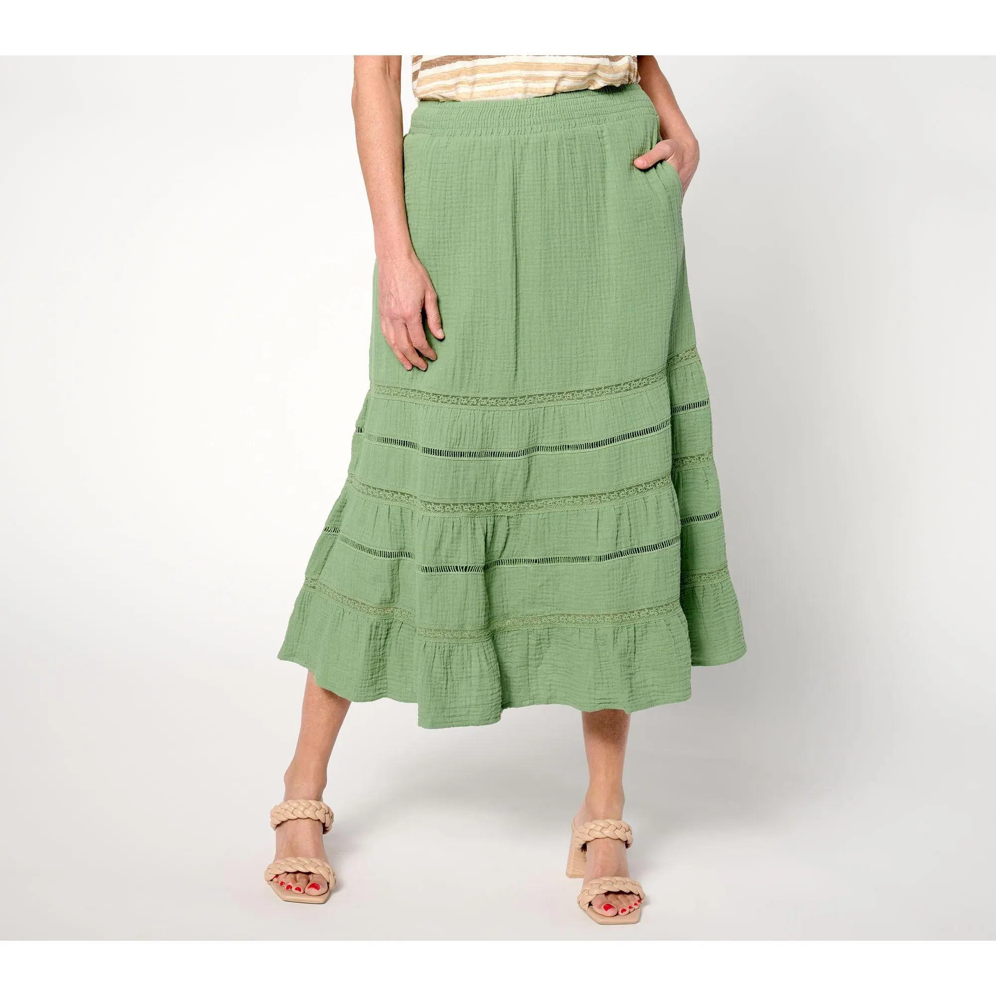 Isaac Mizrahi Live! Petite Bridgehampton Gauze Tiered Skirt