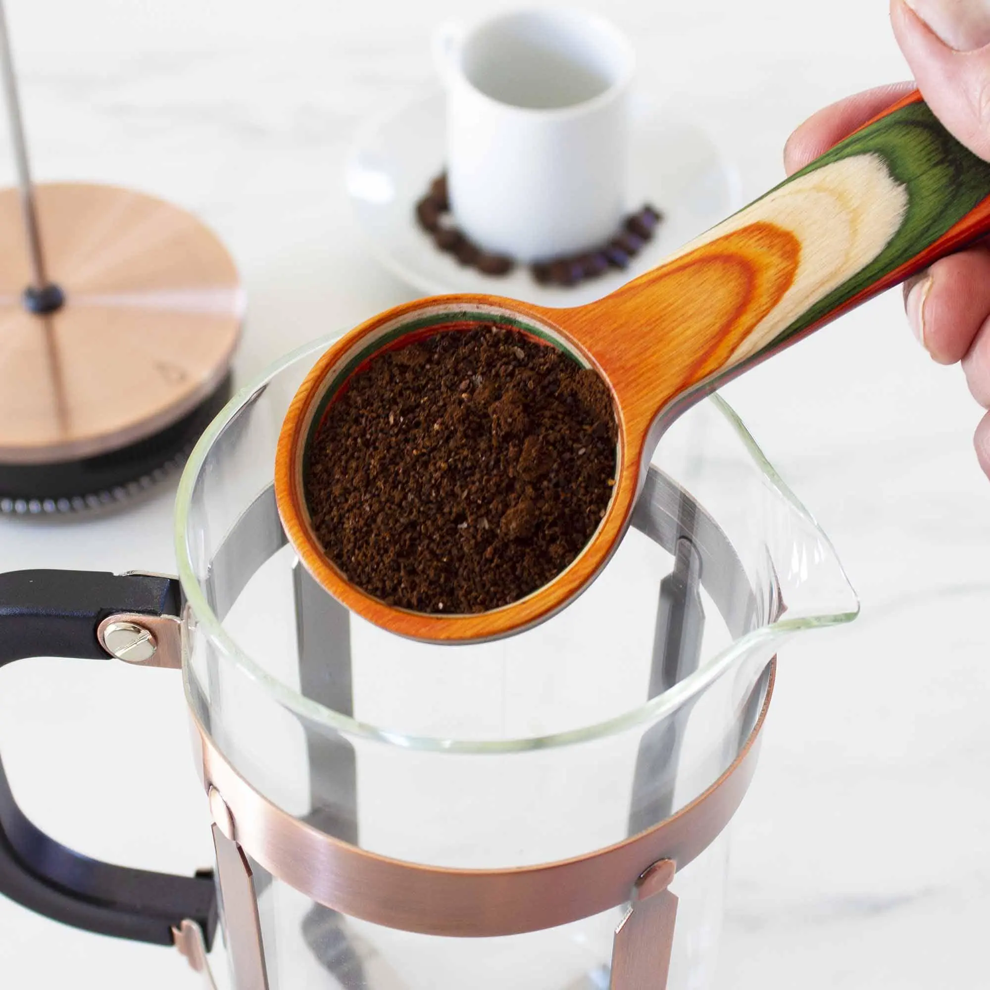 Baltique® Marrakesh Collection Coffee Scoop - Colorful Wood Design for Tea & Spices - Rainbow Blend of Red Green Orange Blue Natural Wood Colors