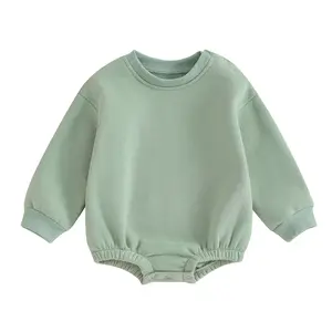 Newborn Baby Boy Girl Clothes Fleece Sweatshirt Bubble Romper Solid Oversized Thick Sweater Romper Winter Clothes