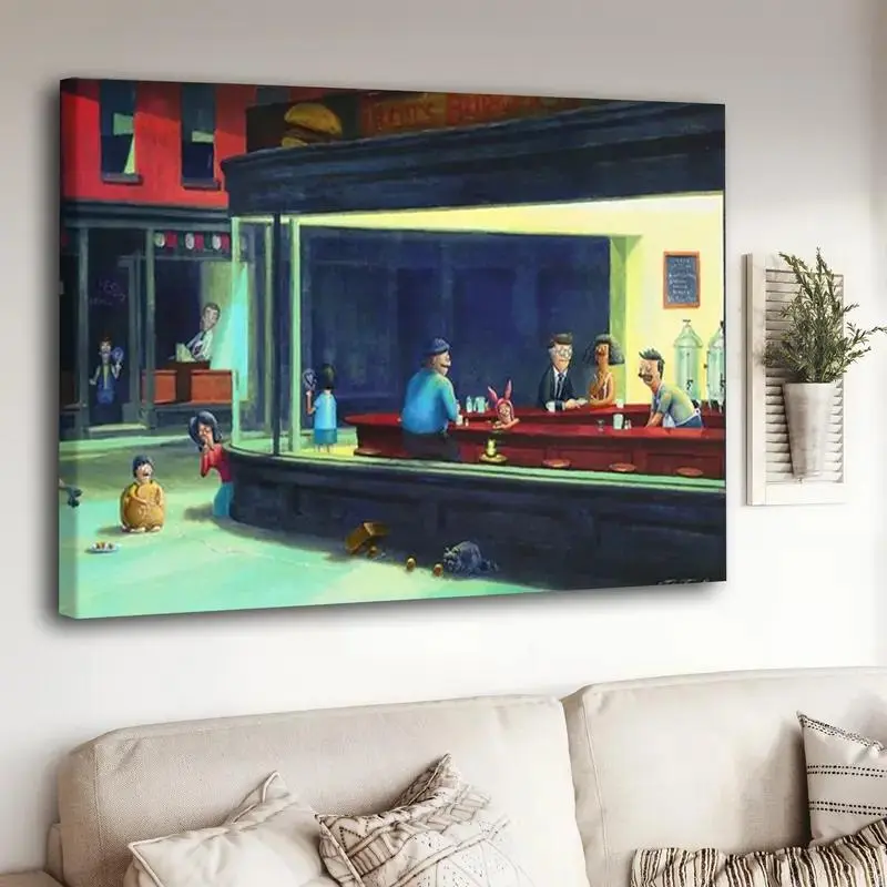 A Classic With Cheese High Quality Canvas Print 24" x 15.75" Nighthawks Fanart Wall Decoration Room Kitchen Paintings Unframed Artistic Ornaments wall decor posters