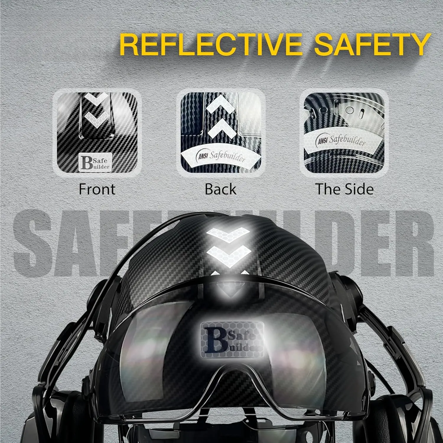 Vented Hard Hat with Visor and Bluetooth Ear Muffs, SNR 26dB Hearing Protection, Adjustable Suspension, Construction Safety Head Gear Vented Hard Hat with Visor and Bluetooth Ear Muffs, SNR 26dB Hearing Protection, Adjustable Suspension, Construction Safety Head Gear