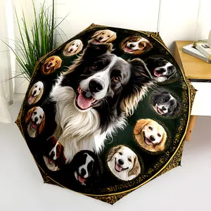 1 PC Automatic Folding Umbrella - Border Collie Compilation Pattern, Portable & Foldable Design with 8 Ribs, Merry Christmas Pattern,Casual Outdoor Accessory Halloween and Christmas Birthday Gifts. D0042