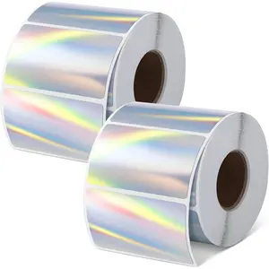 1000 Labels/ 2 Rolls Holographic Thermal Sticker Labels Self Adhesive Printable Thermal Rainbow Stickers for DIY Logo Design Qr Code Name Tag(Rectangular Style,2.25" X 1.25")