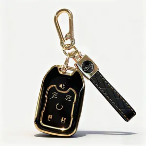 Soft TPU 6-Button for Chevy Key Fob Cover for Suburban Tahoe GMC Sierra 1500 2500HD 3500HD 2015 2016 2017 2018 2019 2020 2021 2022 2023 2024 2025, Black White Smart Fob Replacement Cover