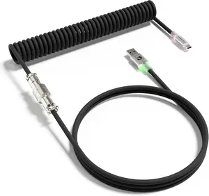C01 Ultra RGB Coiled Keyboard Cable Pro Custom USB-C Aviator for Gaming Keyboards Stable Dual-Sleeved Design 2m Type-C to USB-A Hyper-Speed Detachable Metal Aviator Black