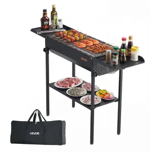 【Summervibes】VEVOR Foldable Charcoal Grill, Portable Charcoal Barbecue Grill with Adjustable Height & Folding Side Tables, High-Temp Powder-Coated Steel Outdoor BBQ Grills for Camping Backyard Parties