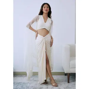 Ivory draped skirt and blouse