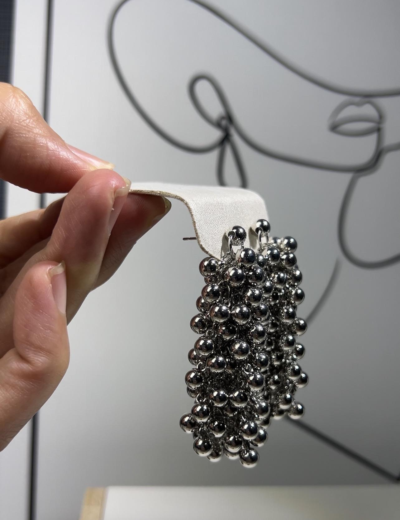 Stainless Steel Silver Grape Bead Tassel Earrings, Minimalist Statement Drop Earrings, Hypoallergenic Party Jewelry for Women