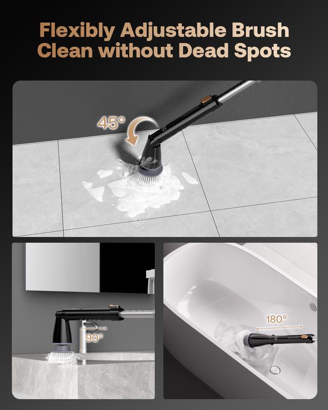 Trucozie Electric Spin Scrubber, Cordless Cleaning Brush with 440RPM/90Mins Runtime, 3 Adjustable Angles&Sizes, 6 Replaceable Brush Heads, 2 Speeds for Bathroom Glass, Car Cleaning, Bathtub, and Shower