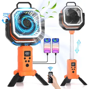 Portable Camping Fan with Detachable Tripod, 20000mAh Rechargeable Fan with LED Lights & 270° Pivot,4 in 1 Cordless Camping Fan, Remote Control Shaking Head Desk Fan for Desk/Outdoor/Tent/Camping/Fishing  Travel Bedroom Portable Motor #Summervibes