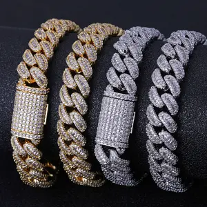 High Quality 12mm Iced Out Cuban Link Necklace Rectangle Cubic Zirconia Prong Setting Hip Hop Jewelry