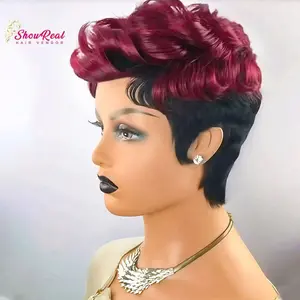 [Hot Selling]ShowRealHair  Pixie Cut Short Wavy Wigs Short Pixie Cut Wig Human Hair for Black Women Full Machine Made Wigs Short Layered Pixie Cut Wig Human Hair