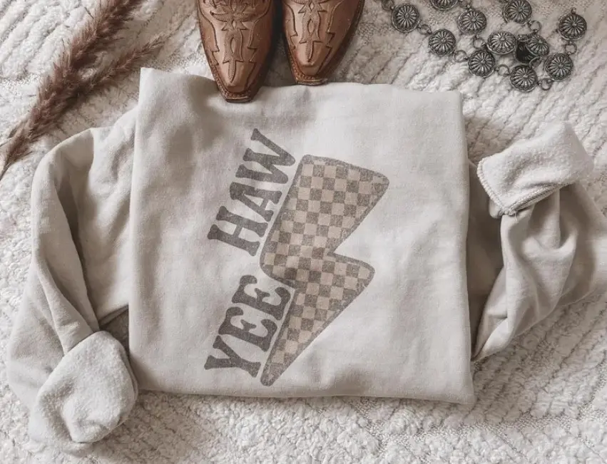 YeeHaw crewneck sweatshirt, western graphic tees women, cowgirl western stuff, western clothing, western outfits women tops, country concert tops outfits, western shirts for women, women’s clothes