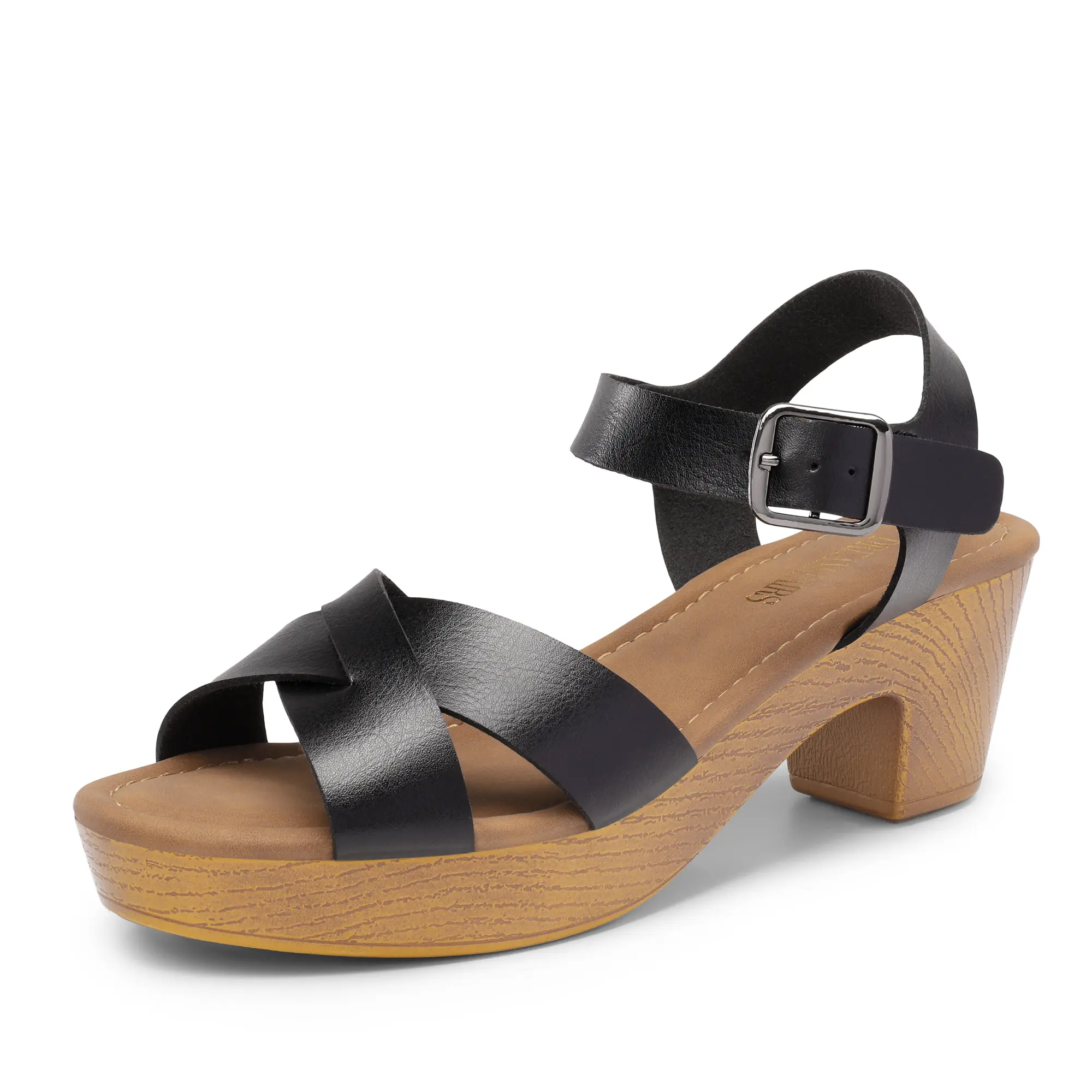 Dream Pairs Women's Vintage Criss Cross Platform Sandals, Chunky Block Heel Open Toe PU Summer Shoes with Adjustable Strap, Design, Footwear, Polyurethane, Casual Wear, Retro Chic