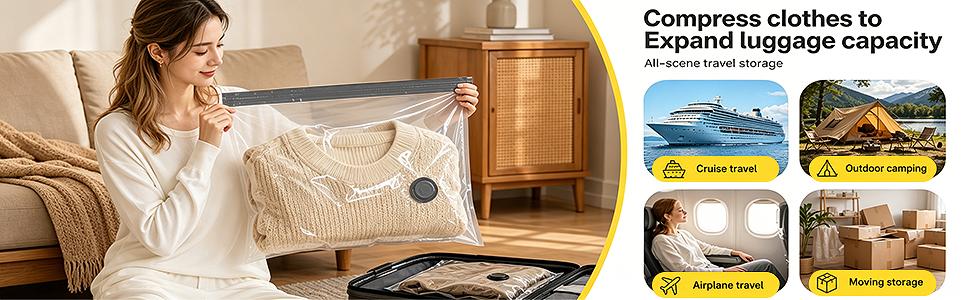 Vacuum Storage Bags with 2-in-1 Wireless Rechargeable Air Pump, Inflate & Deflate Dual Use Space Saver Compression Bags for Travel Luggage, Clothes & Closet Storage, Vacuum Sealer Bags, 15.8*19.7In,back to school shopping