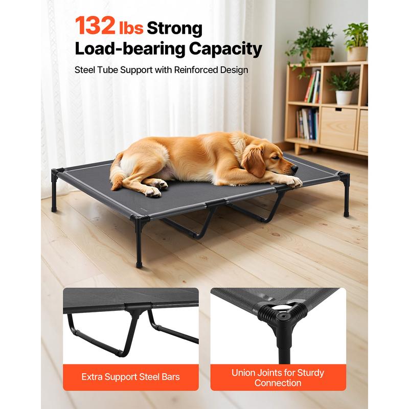 VEVOR Elevated Dog Bed for Large Dogs,  Portable Raised Dog Cot with Steel Metal Frame and Breathable Teslin Mesh, Indoor & Outdoor Pet Cooling Raised Hammock Bed, XL, Gray