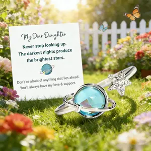 1pc Creative Gift Stress-Relieving Rotating Ring (Package bag and greeting card included as a gift)Open Ring With Gift Card Opal Planet Copper Spinning Finger Buckle Fidgets Rings Rotatable Rings Spinner Rings