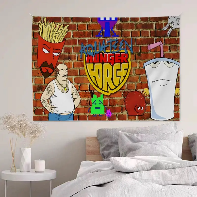 Aqua Teen Hunger Force cartoon printed fabric wallpaper, fun wallpaper murals, home decor, wallpaper tapestries