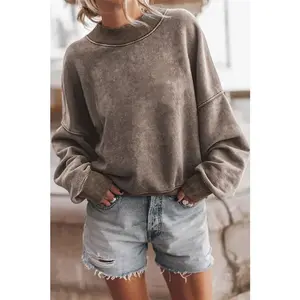 Mineral Washed Acid Dyed Mocha Pullover Sweatshirt