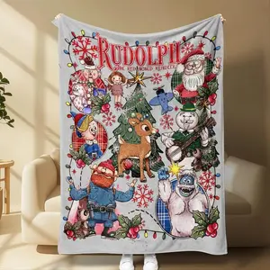Rudolph The Red - Nosed Reindeer Christmas Themed Blanket| Sofa Binging Throw Ac Home Blanket, Outdoor Picnic Vibe For Christmas Party Decor Winter Family Movie Nights New Year Gathering Decor Ideal For Christmas New Year'S Day New Year