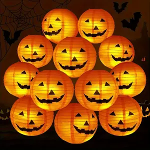 Halloween Pumpkin Paper Lantern, Hanging Paper Lantern, Lighted Lantern, Outdoor Home Decoration, Halloween Party Supplies