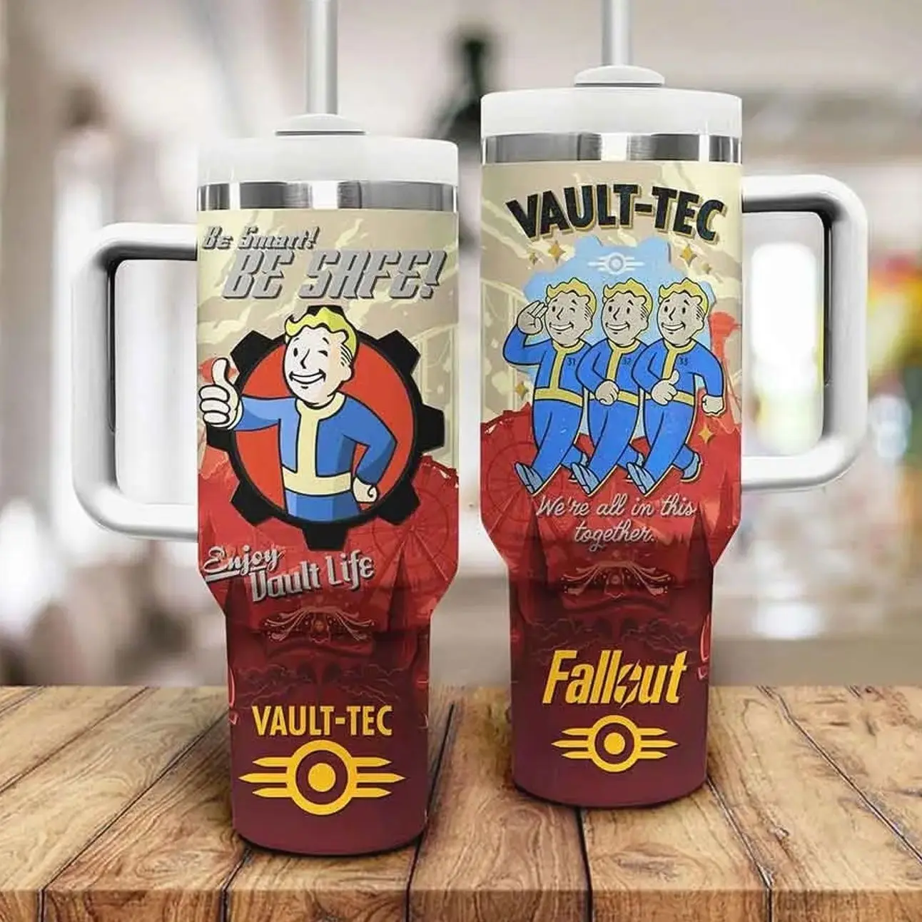 Fallout Vault Boy 40oz Tumbler with Handle & Straw | Insulated Vault-Tec Water Bottle | Gamer Merch Gift | Enjoy Vault Life