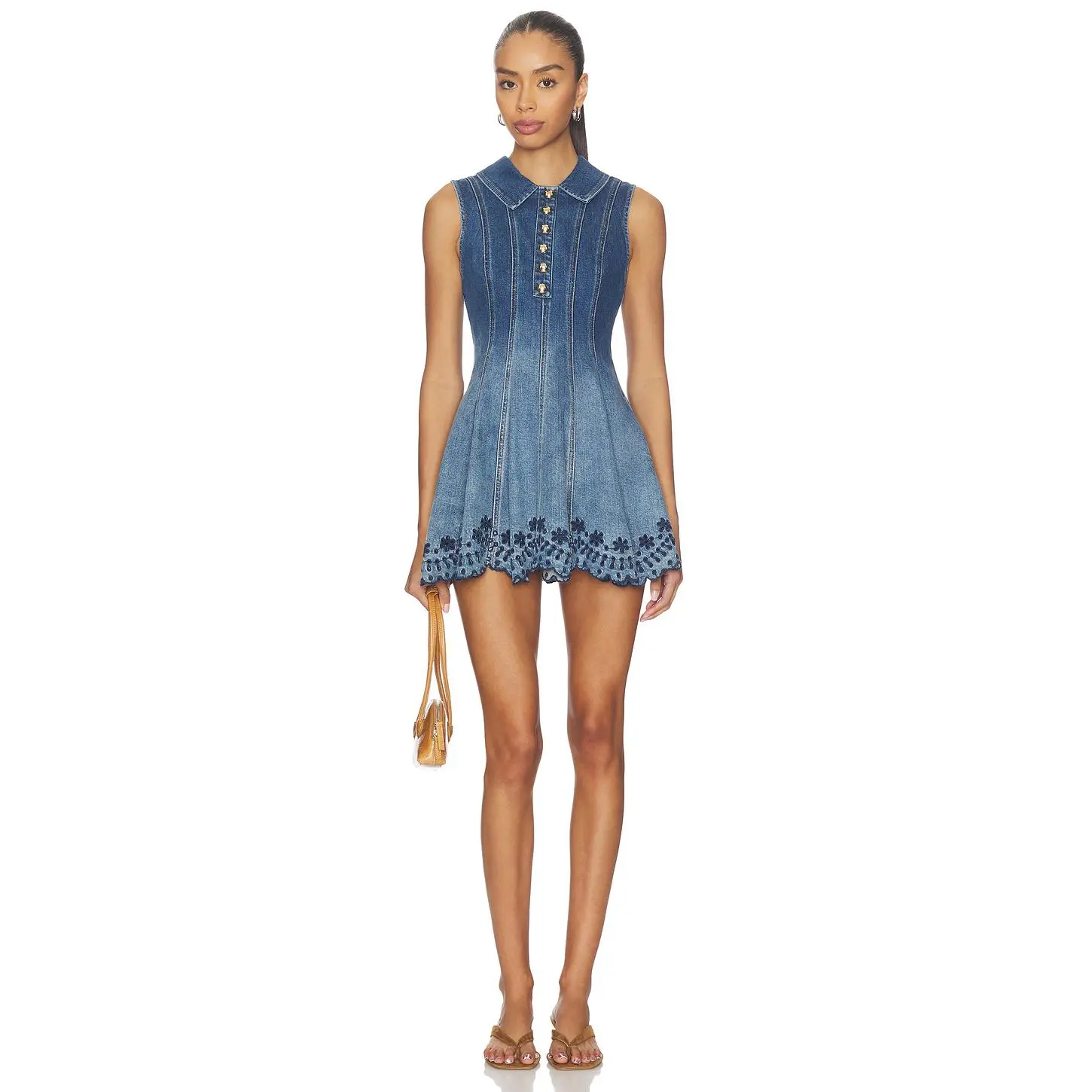 self-portrait Denim Broderie Mini Dress in Denim - TikTok Shop