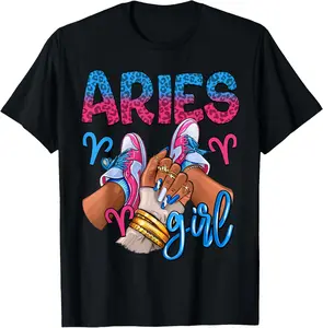 100%cotton Aries Black Girl Birthday Women Sneakers Nails Zodiac T-Shirt Casual Cotton Short Sleeve T-Shirt