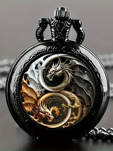 Men's Vintage Dragon Carved Quartz Pocket Watch, Fashionable Party Watch, Fashion Round Dial Analog Watch for Party, Daily Decor, Trendy All-match & Exquisite Watch for Birthday Gift with Box