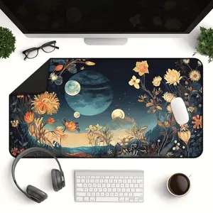 Celestial Floral Desk Mat - Large Moon-Themed Mouse Pad for Office or Gaming