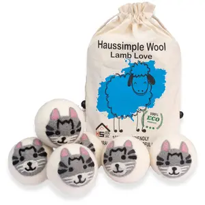 Organic Wool Dryer Balls Cat Pack of 6 - Natural Cleaning Solution for Pets