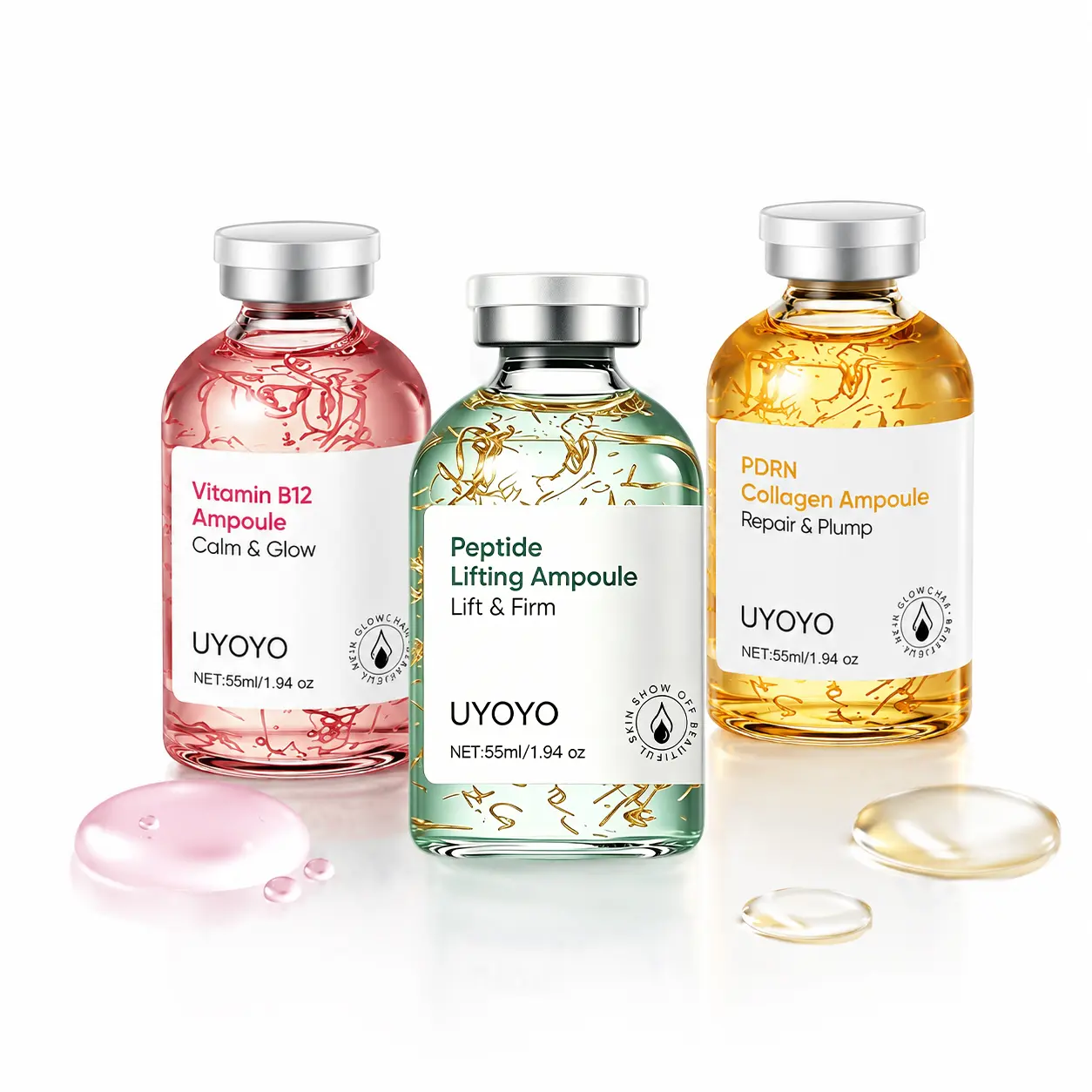 PDRN Ampoule Set, Triple Action Face Serum with Salmon DNA, Peptides & Vitamin B12, Helps Hydrate & Support Skin Barrier, K-Beauty Skincare, 3 × 55 mL