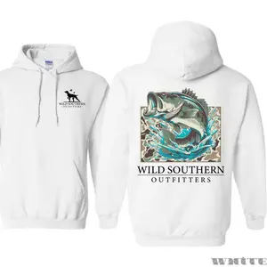 Backwoods & Marine Men's Wild Southern Fishing Hoodie - Jumping Bass Camo Graphic, Outdoor Sportsman Style, Trending Unisex Pullover, Ribbed Hem, Gifts for Him, Long Sleeve Casual Classic Menswear Top