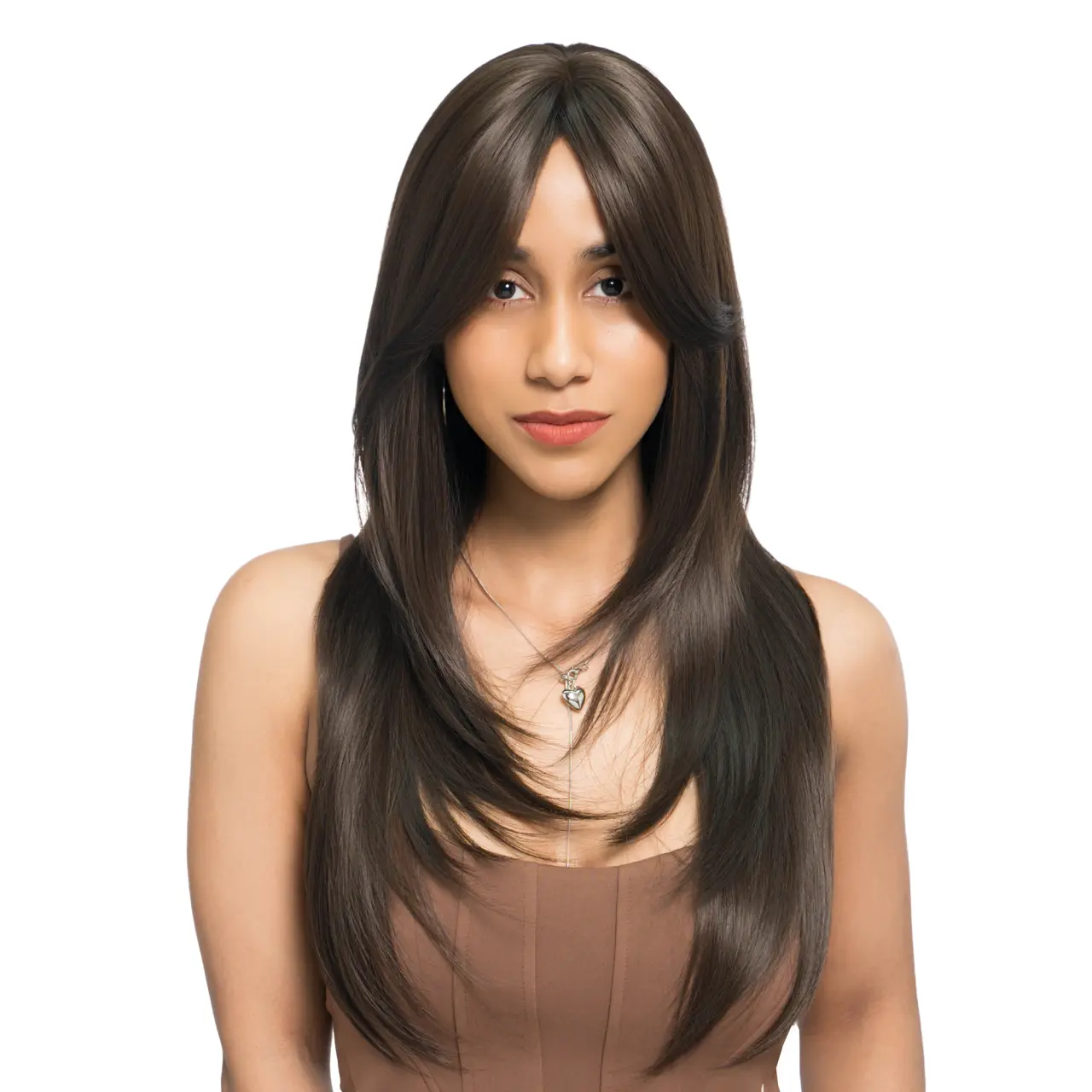 23-Inch Brown Straight Synthetic Wig | 【Heat Resistant】【Cap Included】 | #33 @46 41FSGB