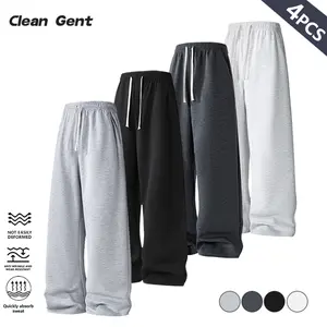 Clean Gent drawstring waist four-season universal straight trousers, casual and comfortable loose version, wide-leg straight sweatpants with pockets, suitable for daily wear sports jogging pants, fashionable street style wear