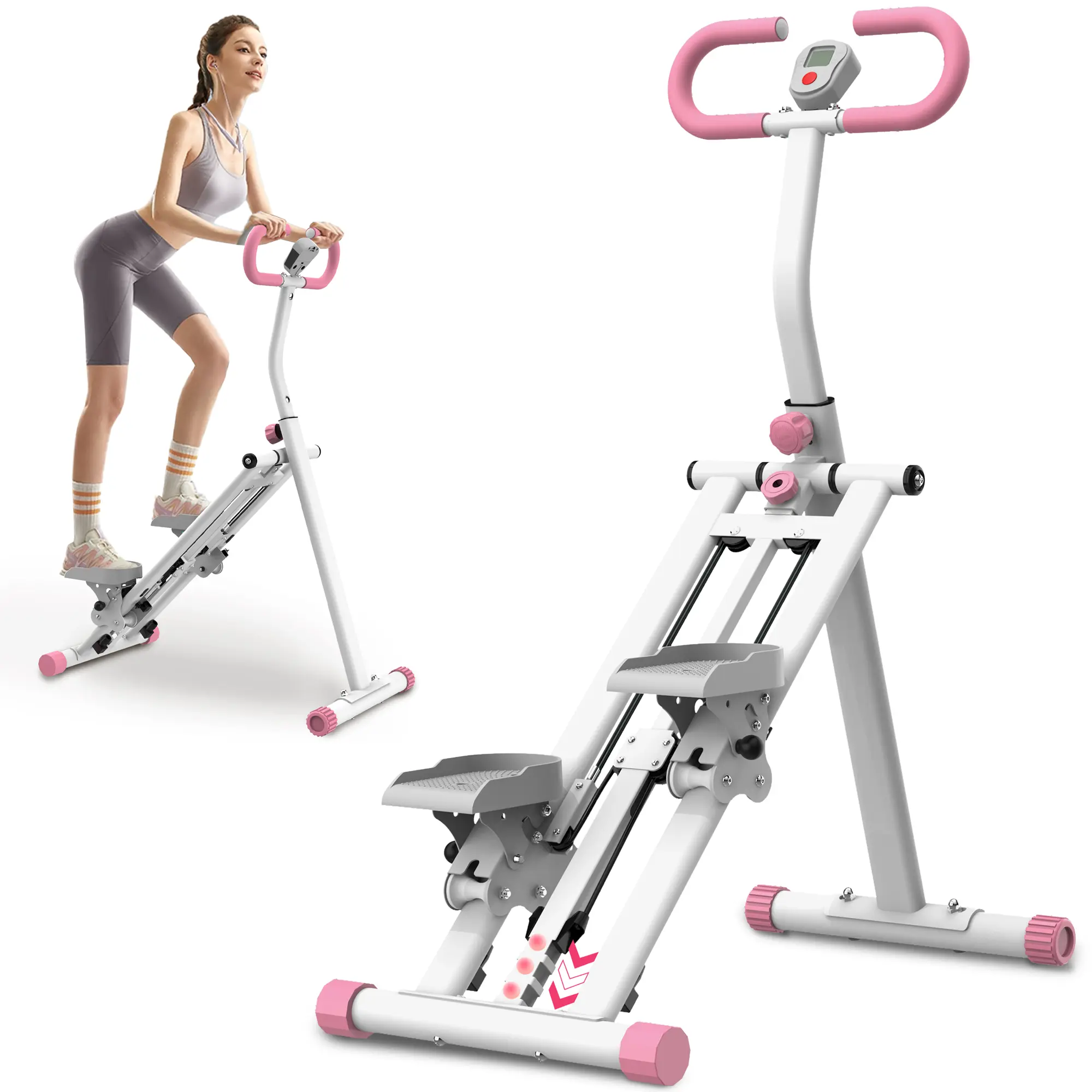 Fahuac Mini Stair Stepper Machine - Portable Compact Folding Resistance Band-Assisted Pedal-Operated Stepper, Active Compact Home Fitness Equipment with Steel Frame, LCD Screen, 330 Lbs Max Capacity, Quiet Design, Compact Folding Steppers