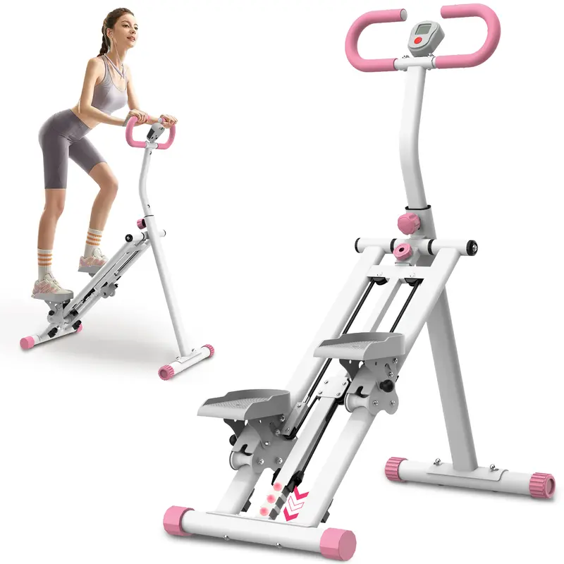 Fahuac Mini Climbing Stepper Machine - Portable Collapsible Home Training Equipment, Resistance Band-Assisted Pedal-Operated, Stairs-Like Movement, Steel Frame, LCD Display, ABS, 330lbs Max Capacity, Quiet Multifunctional, 34.25*17.32*49.21 inches