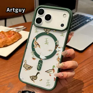 Duck and Plant Symphony Pattern Magnetic Phone Case for iPhone 17 16  Pro Max Plus 15 14 13 12 11 Air E Non-Yellowing Clear Crystal Drop-proof Slim Silicone Shockproof Transparent Acrylic Cover Supports Wireless Charging