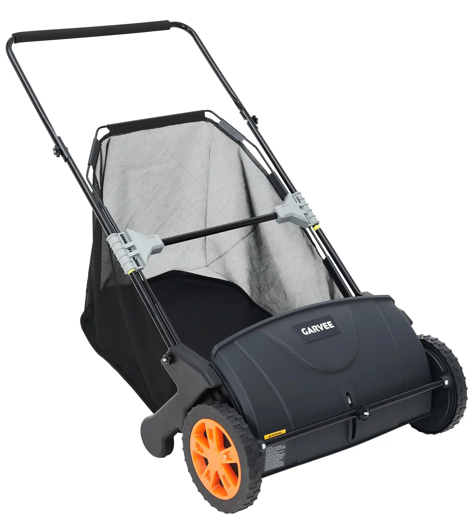 Garvee 21 Inch Push Lawn Sweeper, Heavy-Duty Thickened Steel Leaf & Grass Clipping Collector, Large 3.5 Cu.Ft. Mesh Hopper Bag, Built-in 2 Spinning Rotating Brushes