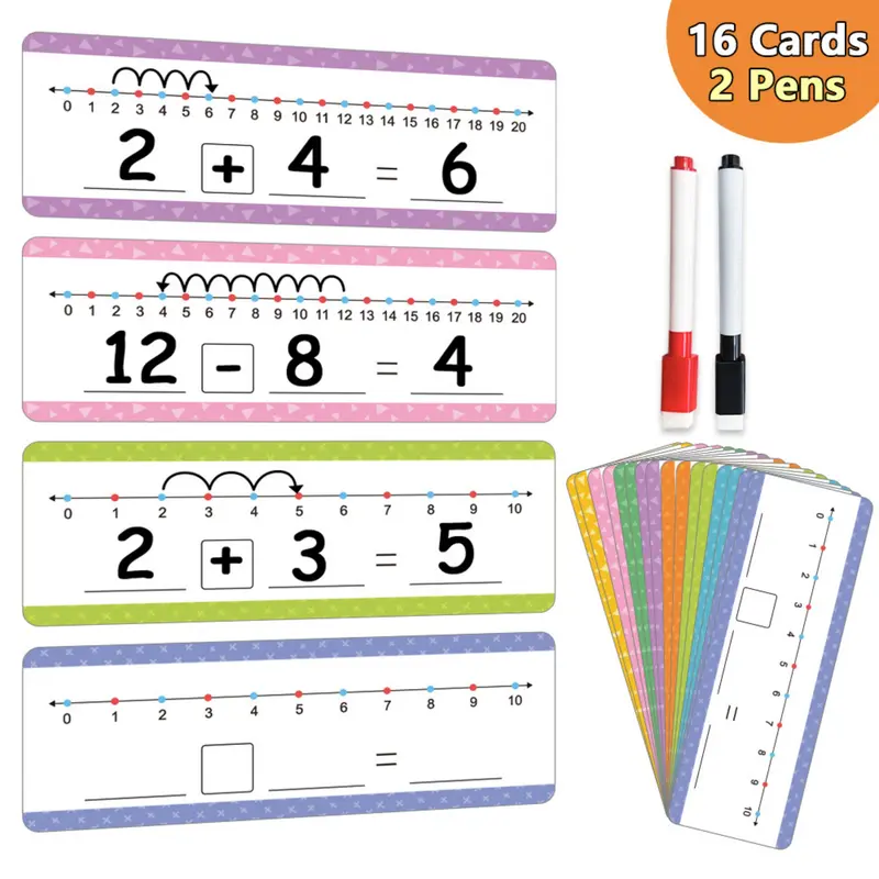 0-20 Number Line Flash Cards, 16 Erasable Cards with 2 Markers, Math Addition Subtraction Practice for Kids, Educational Learning Tool, Math Learning Tools