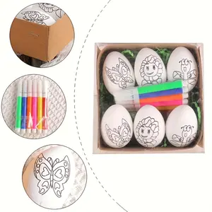 DIY Easter Egg Painting Kit, Blank White Eggs + Colored Pens, Hand-Painted Art Craft Supplies, Easter Party Favors, Family Activity, Spring Decoration Gift