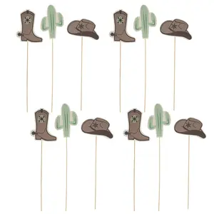 3 1/4" – 5" Modern Western Boot, Hat & Cactus Centerpiece Sticks - 12 Pc.