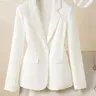 Women's Fashionable Chic Elegant Long Sleeve Button Front Fitted Notch Lapel Blazer Jacket, Spring & Fall Office Wear, Casual Commuter Style, Plain Design with Pockets