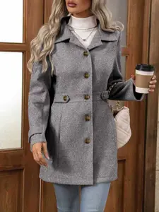 Women's Fall Winter Lapel Single Button Medium-Length Woolen Coat, Elegant Long Sleeve Outerwear for Ladies, Stylish Casual Wear