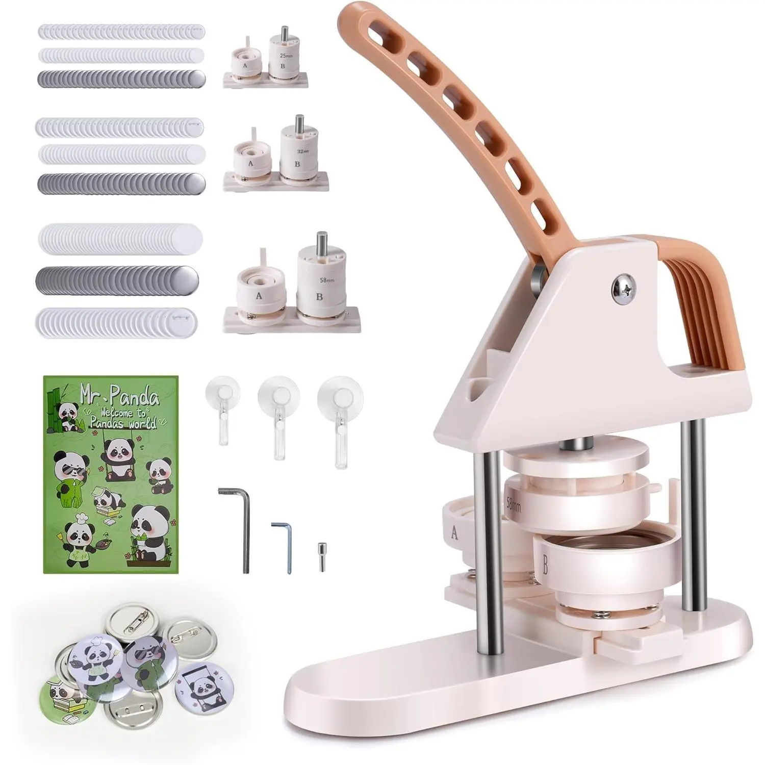 GARVEE Button Maker, 1/1.25/2.28 inch(25/32/58mm) 3-in-1 Pin Maker, Ergonomic Arc Handle Punch Press Kit, Button Maker Machine with Free 300pcs Button Parts, Pictures, Circle Cutter, Magic Book