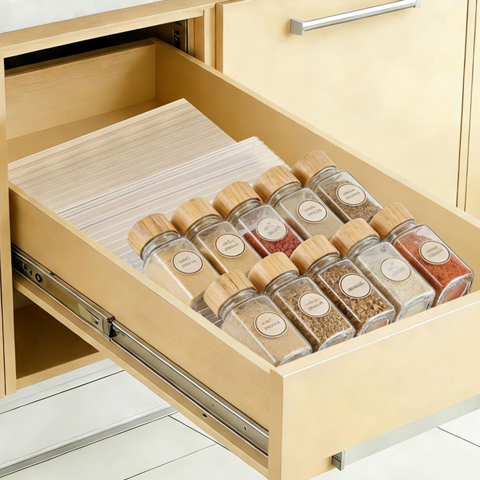 4/8 Pcs Clear Acrylic Spice Drawer Organizer, Modern Kitchen Storage Solution for Seasonings, Durable Expandable Rack for Drawer & Cabinet Use