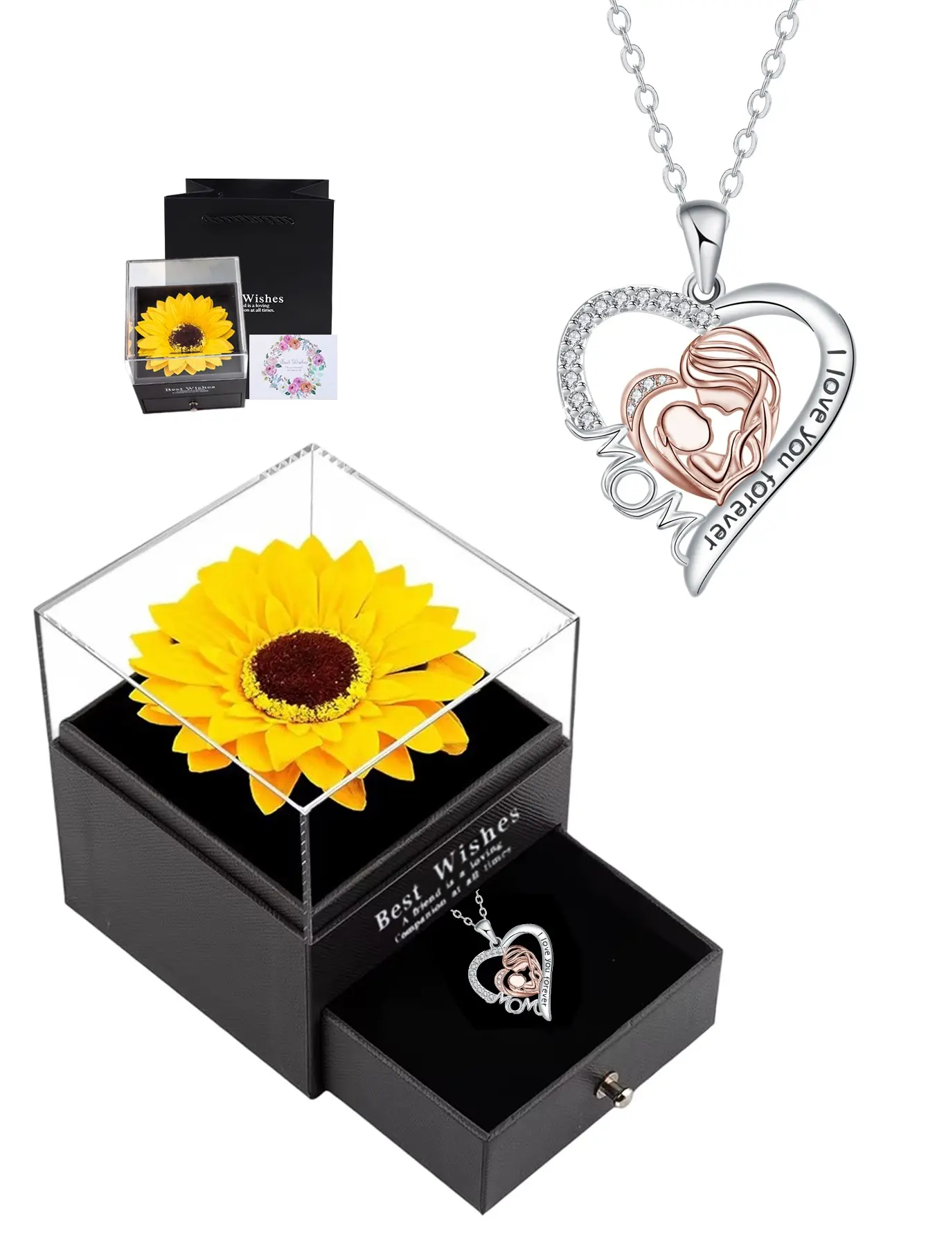 Heart Pendant Necklace for Women, Mother Baby Charm Jewelry, Birthday Festival Gift with Box, Elegant Copper Chain, All Seasons